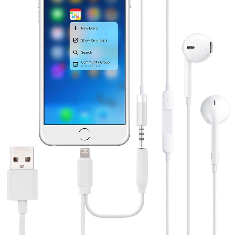 8 Pin & 3.5mm to USB Audio Adapter for iPhone 7 / iPhone 7 Plus / iPhone 6 & 6s / iPhone 6 Plus & 6s Plus, Not Support iOS 10.3.1 or Above Mobile Phones, Length: About 20cm(White)