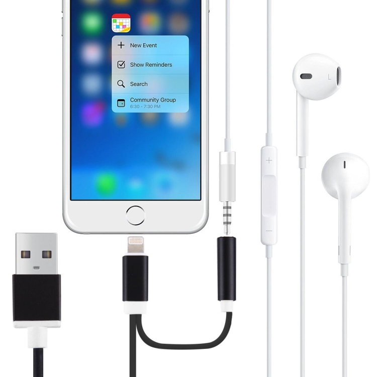 8 Pin & 3.5mm to USB Audio Adapter for iPhone 7 / iPhone 7 Plus / iPhone 6 & 6s / iPhone 6 Plus & 6s Plus, Not Support iOS 10.3.1 or Above Mobile Phones, Length: About 22cm(Black)