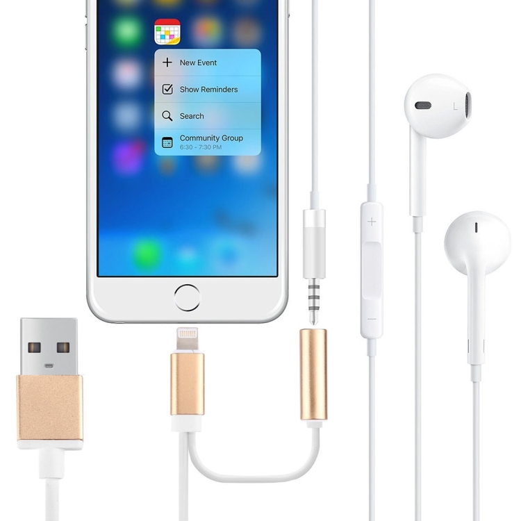 8 Pin & 3.5mm to USB Audio Adapter for iPhone 7 / iPhone 7 Plus / iPhone 6 & 6s / iPhone 6 Plus & 6s Plus, Not Support iOS 10.3.1 or Above Mobile Phones, Length: About 22cm(Gold)