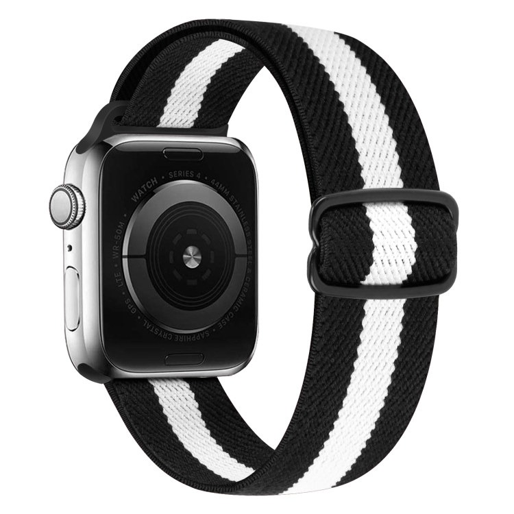 8-shaped Buckle Nylon Watch Band For Apple Watch Series 9&8&7 41mm / SE 3&SE 2&6&SE&5&4 40mm / 3&2&1 38mm(Black White Stripes)