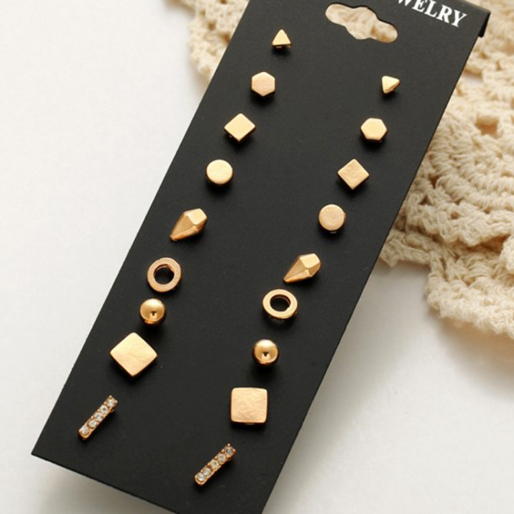 9 Pair Sets Assorted Multiple Stud Earrings Jewelry Set With Card For Women And Girls(Gold)