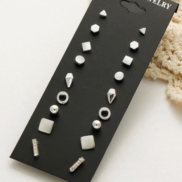 9 Pair Sets Assorted Multiple Stud Earrings Jewelry Set With Card For Women And Girls(Silver)