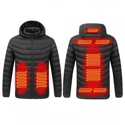 9 Zone Black USB Winter Electric Heated Jacket Warm Thermal Jacket, Size: L