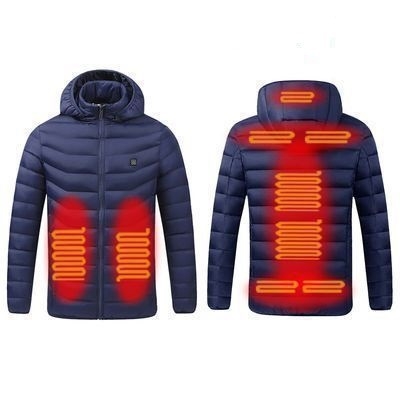 9 Zone Blue USB Winter Electric Heated Jacket Warm Thermal Jacket, Size: S