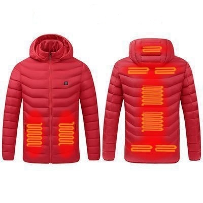 9 Zone Red USB Winter Electric Heated Jacket Warm Thermal Jacket, Size: M