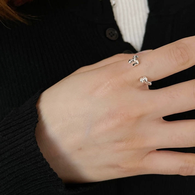 925 Sterling Silver Ladies Irregular Crystal Onyx Open Ring, Specification:J1861