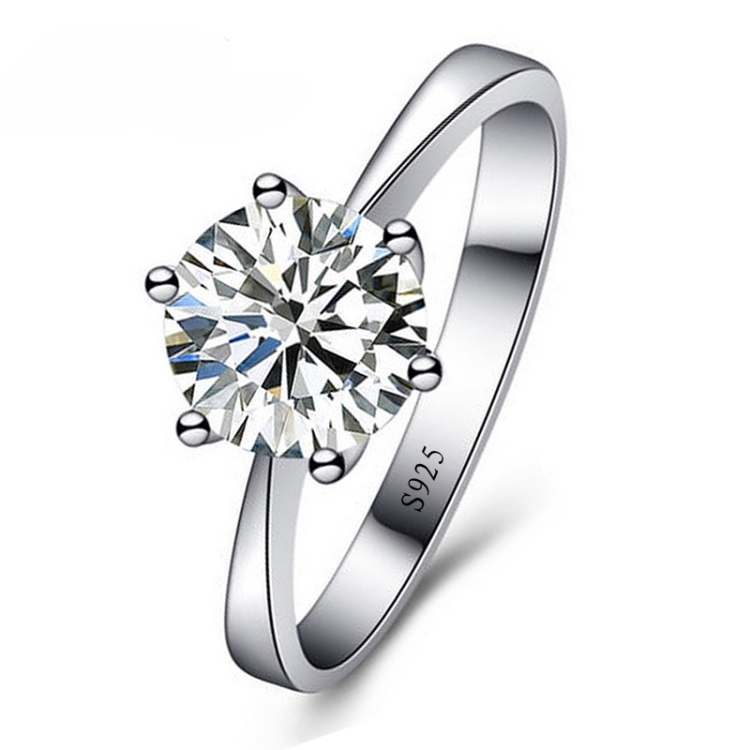 925 Sterling Silver Woman CZ Crystal Wedding Engagement Finger Rings Super Shinning Cubic Zirconia Fine Jewelry, Ring Size:8
