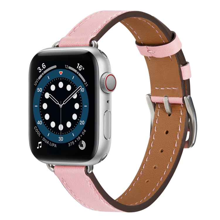 A Style Leather Watch Band Watch Band For Apple Watch Series 9&8&7 41mm / SE 3&SE 2&6&SE&5&4 40mm / 3&2&1 38mm(Pink)