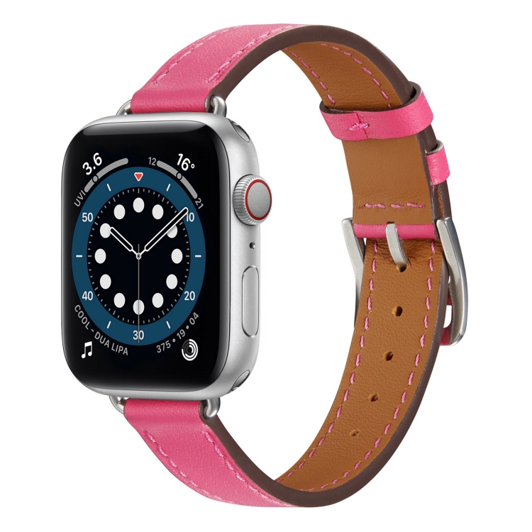 A Style Leather Watch Band Watch Band For Apple Watch Series 9&8&7 41mm / SE 3&SE 2&6&SE&5&4 40mm / 3&2&1 38mm(Rose Red)