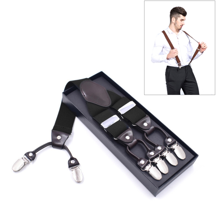 Adjustable 6 Clips Trousers Strap Clip for Men, Size: 125 x 3.5cm(Black)