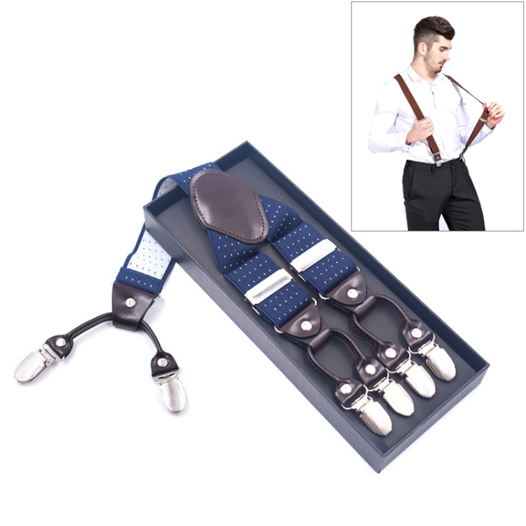 Adjustable 6 Clips Trousers Strap Clip for Men, Size: 125 x 3.5cm(Blue white point)
