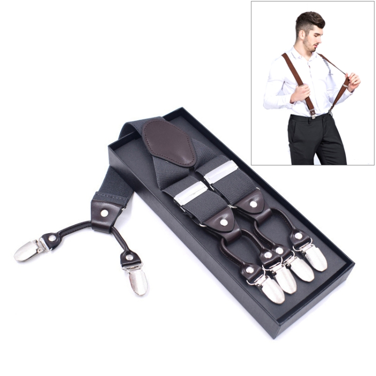 Adjustable 6 Clips Trousers Strap Clip for Men, Size: 125 x 3.5cm(Dark Grey)