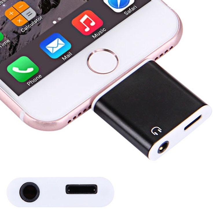 Aluminum Shell 8 Pin to 3.5mm Jack Audio & 8 Pin Charger Adapter for iPhone 7 / iPhone 7 Plus, iPhone 6s & 6s Plus, iPhone 6 & 6 Plus, Not Support iOS 10.3.1 or Above Mobile Phones (Black)