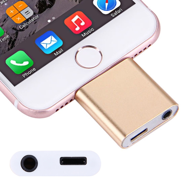 Aluminum Shell 8 Pin to 3.5mm Jack Audio & 8 Pin Charger Adapter for iPhone 7 / iPhone 7 Plus, iPhone 6s & 6s Plus, iPhone 6 & 6 Plus, Not Support iOS 10.3.1 or Above Mobile Phones (Gold)