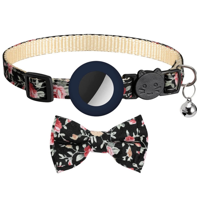 Anti-Lost Printed Bow Pet Collar with Bell for AirTag 2nd Gen / AirTag 1st Gen(Deep Blue)