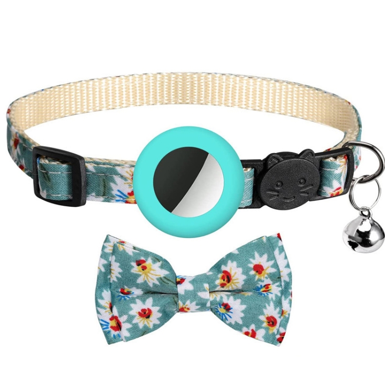 Anti-Lost Printed Bow Pet Collar with Bell for AirTag 2nd Gen / AirTag 1st Gen(Mint Green)