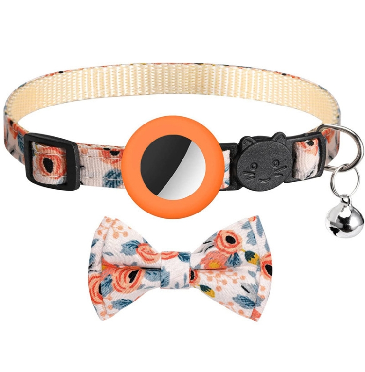 Anti-Lost Printed Bow Pet Collar with Bell for AirTag 2nd Gen / AirTag 1st Gen(Orange)