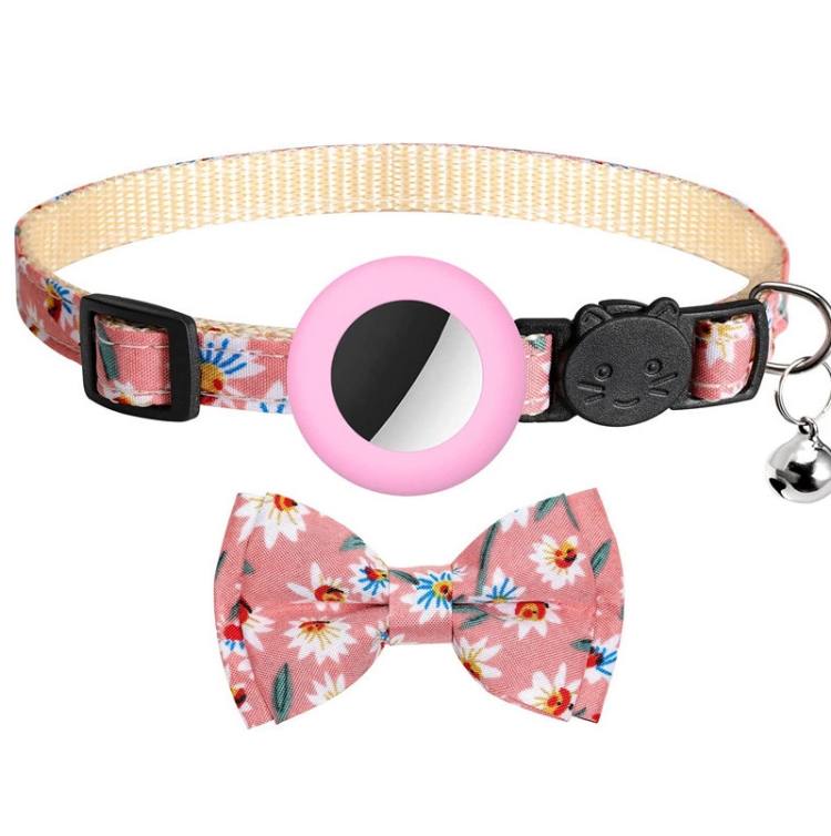 Anti-Lost Printed Bow Pet Collar with Bell for AirTag 2nd Gen / AirTag 1st Gen(Pink)