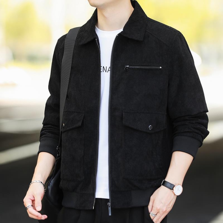 Autumn and Winter Casual Jacket Vintage Corduroy Lapel Coat, Color: Black(M)
