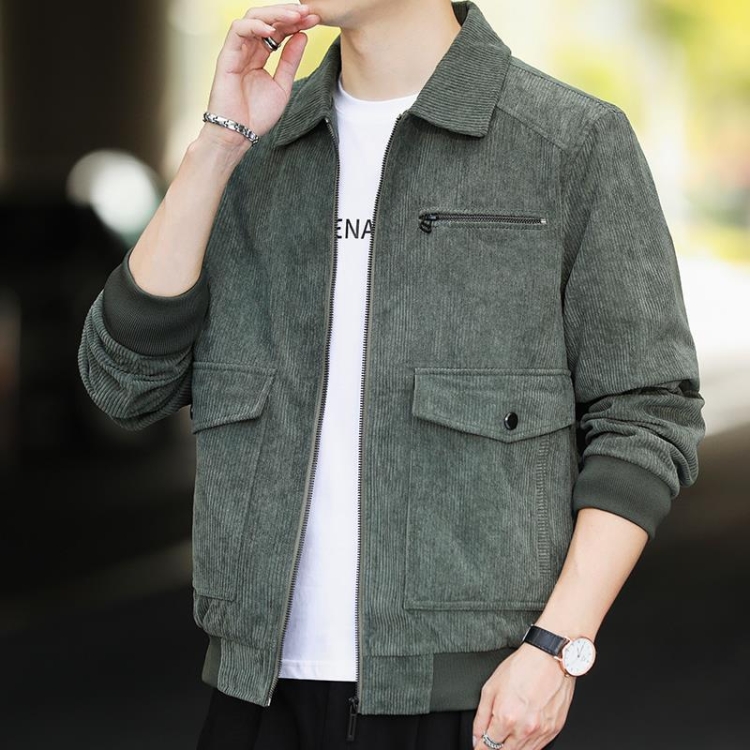 Autumn and Winter Casual Jacket Vintage Corduroy Lapel Coat, Color: Green(M)