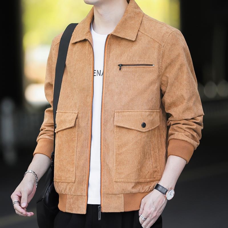 Autumn and Winter Casual Jacket Vintage Corduroy Lapel Coat, Color: Yellow(5XL)