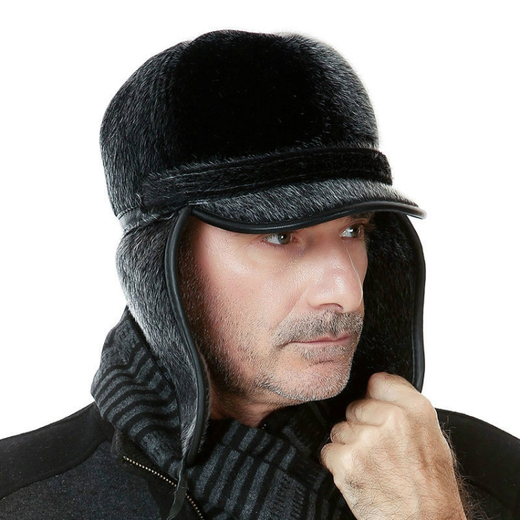 Autumn and Winter Imitation Mink Fur Warm Bombrt Hats Flight Cap for Middle-aged Men, Size:XL（Above 60cm）(Gray)