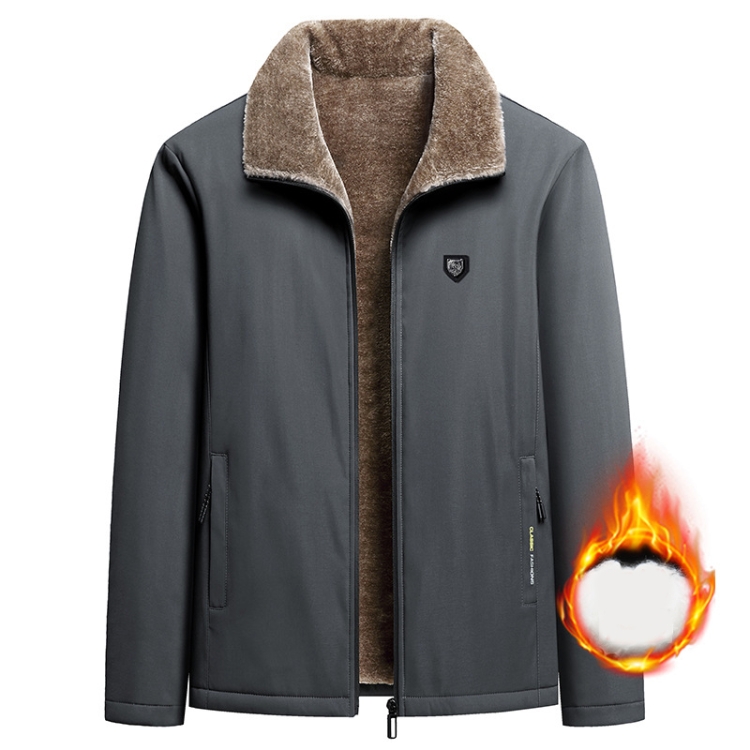 Autumn and Winter Middle-aged Dad Jacket Men Velvet Thickening Clothes, Size: L(Gray)