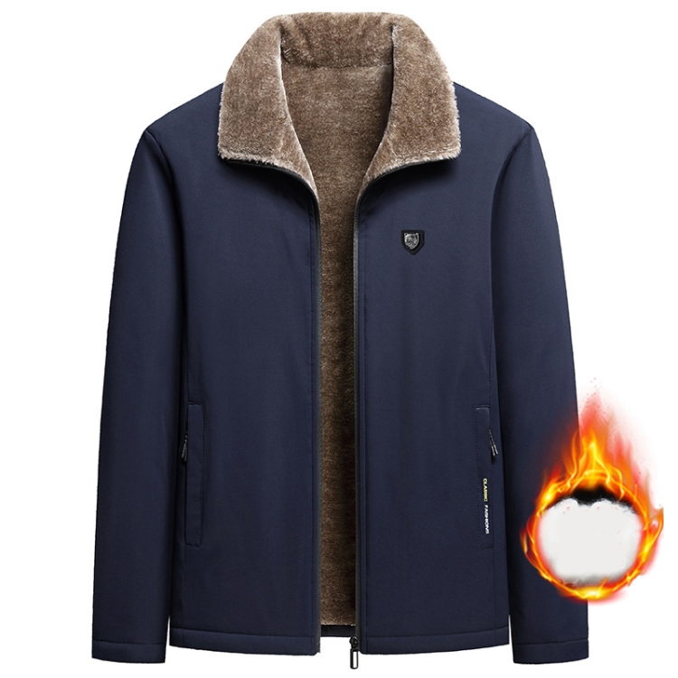 Autumn and Winter Middle-aged Dad Jacket Men Velvet Thickening Clothes, Size: XL(Black)