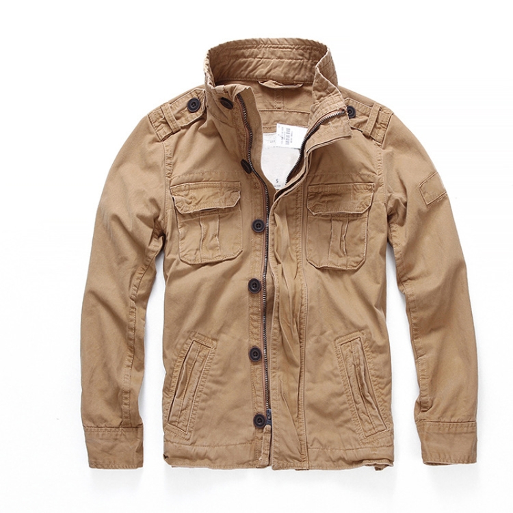 Autumn And Winter Middle Aged Men Jacket Casual Workers Dress Denim Jackets Clothes, Size: L(Khaki)