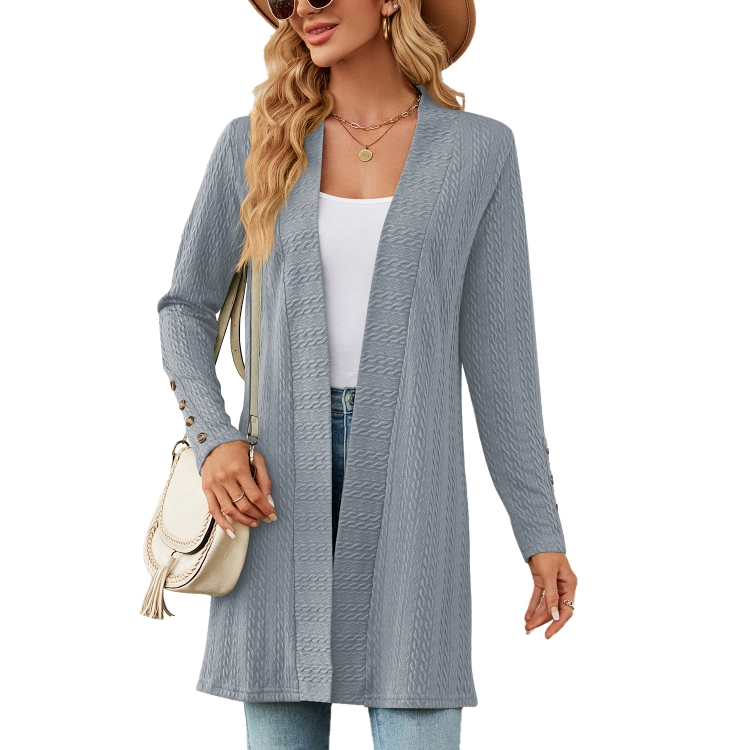 Autumn And Winter Women Button Long Sleeve Loose Cardigan Jacket, Size: L(Gray Blue)