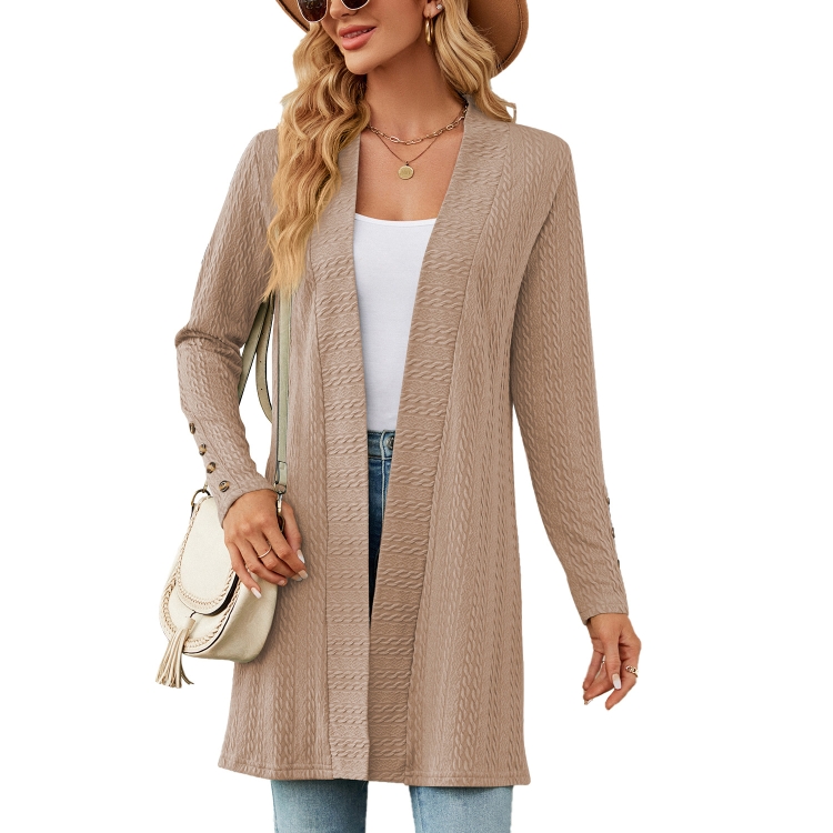 Autumn And Winter Women Button Long Sleeve Loose Cardigan Jacket, Size: M(Khaki)