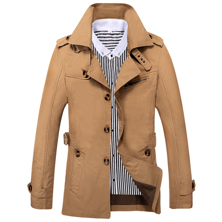Autumn Men Mid-length Casual Windbreaker Jacket, Size: XXL(Dust Yellow)
