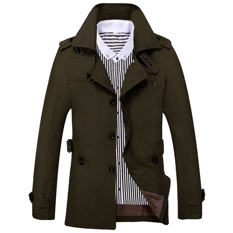 Autumn Men Mid-length Casual Windbreaker Jacket, Size: XXL(Green)