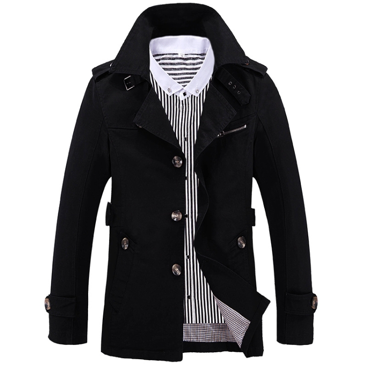 Autumn Men Mid-length Casual Windbreaker Jacket, Size: XXXL(Black)