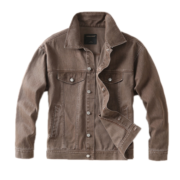 Autumn Winter Retro Denim Jacket Loose Work Jacket, Size: L(Coffee)