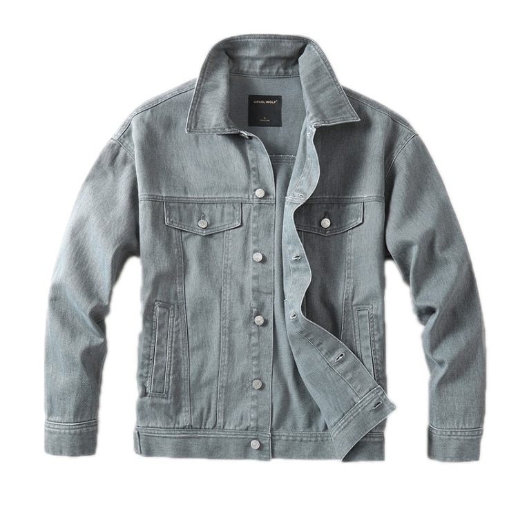 Autumn Winter Retro Denim Jacket Loose Work Jacket, Size: XXL(Light Gray)