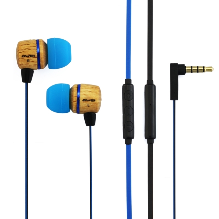 Awei-ES16Hi 3.5mm Plug Wood Style Wired In-ear Stereo Earphone with Microphone for iPhone 6 & 6 Plus, iPhone 5 & 5S & 5C, Samsung Galaxy, Other Phones, Cable Length: about 1.2m(Blue)