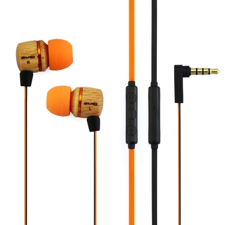 Awei-ES16Hi 3.5mm Plug Wood Style Wired In-ear Stereo Earphone with Microphone for iPhone 6 & 6 Plus, iPhone 5 & 5S & 5C, Samsung Galaxy, Other Phones, Cable Length: about 1.2m(Orange)