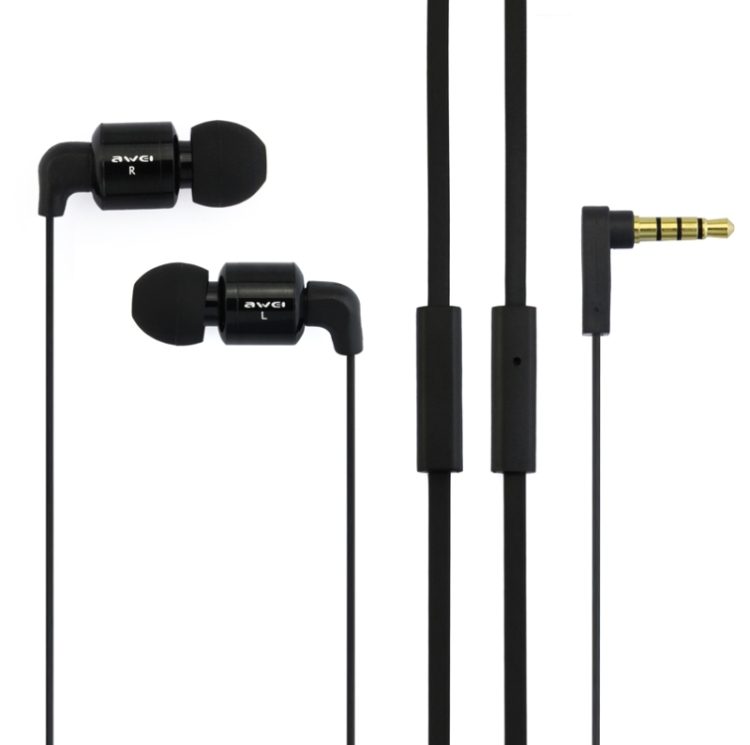 Awei-ES600i 3.5mm Plug Noodle Wired Style In-ear Stereo Earphone with Microphone for iPhone 6 & 6 Plus, iPhone 5 & 5S & 5C, Samsung Galaxy, Other Phones, Cable Length: about 1.2m(Black)