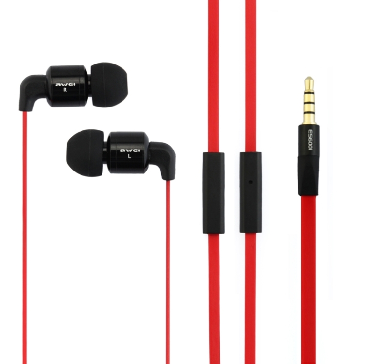 Awei-ES600i 3.5mm Plug Noodle Wired Style In-ear Stereo Earphone with Microphone for iPhone 6 & 6 Plus, iPhone 5 & 5S & 5C, Samsung Galaxy, Other Phones, Cable Length: about 1.2m(Red)