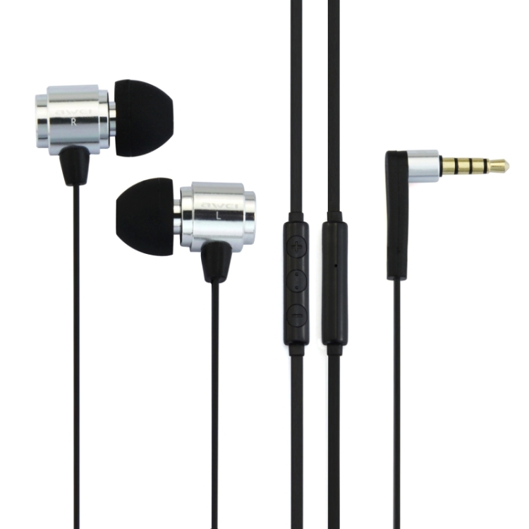 awei S10HI 3.5mm Plug Noodle Wire Style In-ear Stereo Earphone with Microphone for iPhone 6 & 6 Plus, iPhone 5 & 5S & 5C, Samsung Galaxy, Other Phones(Silver)