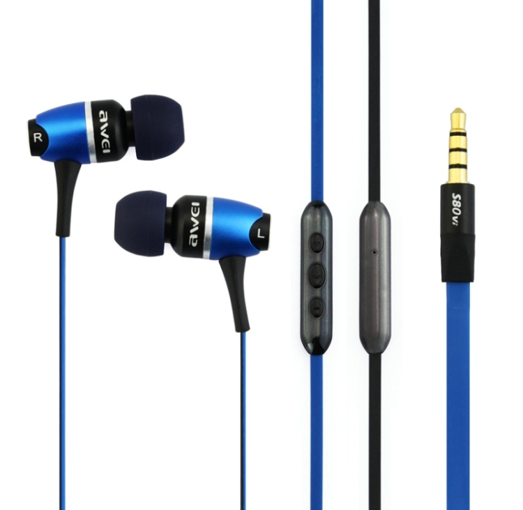 Awei S80vi 3.5mm Plug Noodle Wired Style In-ear Stereo Earphone with Microphone for iPhone 6 & 6 Plus, iPhone 5 & 5S & 5C, Samsung Galaxy, Other Phones, Cable Length: about 1.2m(Blue)