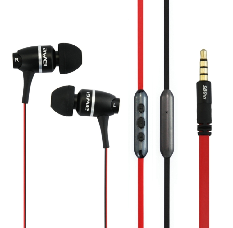 Awei S80vi 3.5mm Plug Noodle Wired Style In-ear Stereo Earphone with Microphone for iPhone 6 & 6 Plus, iPhone 5 & 5S & 5C, Samsung Galaxy, Other Phones, Cable Length: about 1.2m(Dark Red)