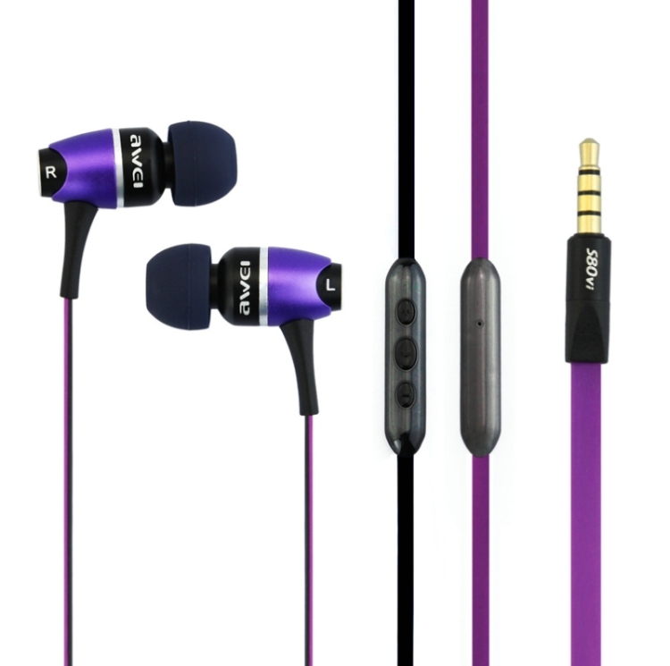 Awei S80vi 3.5mm Plug Noodle Wired Style In-ear Stereo Earphone with Microphone for iPhone 6 & 6 Plus, iPhone 5 & 5S & 5C, Samsung Galaxy, Other Phones, Cable Length: about 1.2m(Purple)