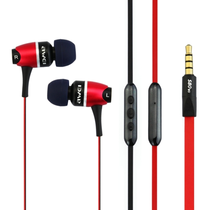 Awei S80vi 3.5mm Plug Noodle Wired Style In-ear Stereo Earphone with Microphone for iPhone 6 & 6 Plus, iPhone 5 & 5S & 5C, Samsung Galaxy, Other Phones, Cable Length: about 1.2m(Red)