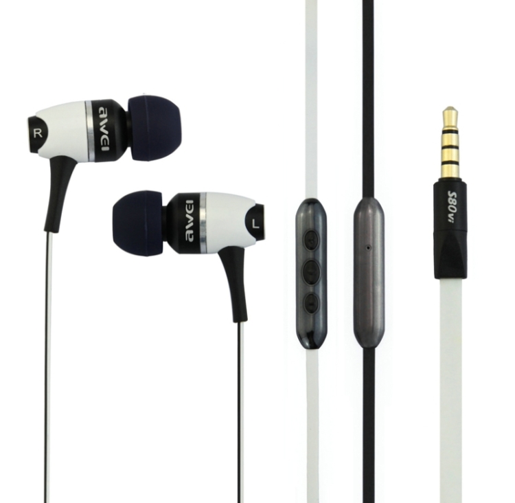 Awei S80vi 3.5mm Plug Noodle Wired Style In-ear Stereo Earphone with Microphone for iPhone 6 & 6 Plus, iPhone 5 & 5S & 5C, Samsung Galaxy, Other Phones, Cable Length: about 1.2m(White)