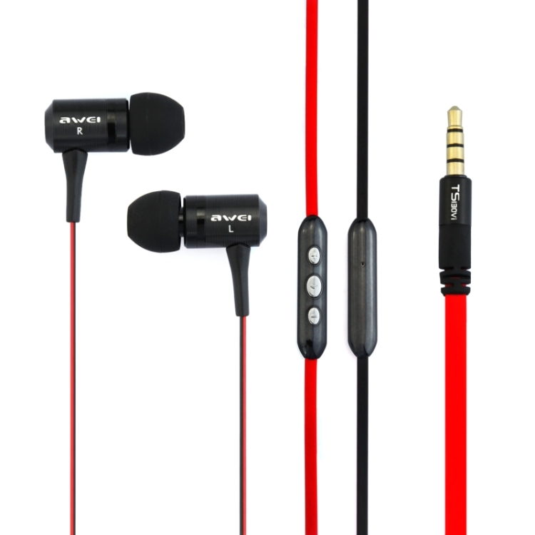 Awei-TS130Vi 3.5mm Plug Noodle Wire Style In-ear Stereo Earphone with Microphone for iPhone 6 & 6 Plus, iPhone 5 & 5S & 5C, Samsung Galaxy, Other Phones(Black)