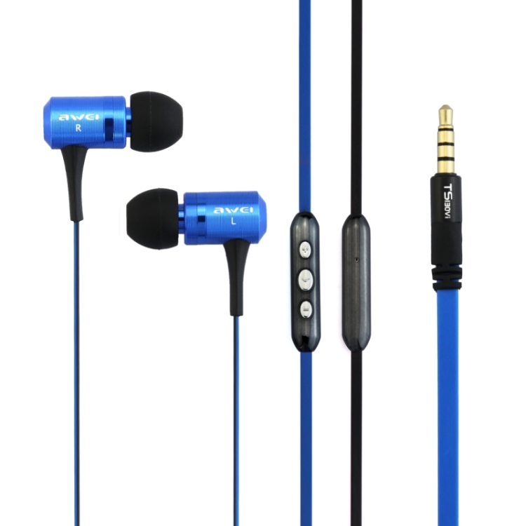 Awei-TS130Vi 3.5mm Plug Noodle Wire Style In-ear Stereo Earphone with Microphone for iPhone 6 & 6 Plus, iPhone 5 & 5S & 5C, Samsung Galaxy, Other Phones(Blue)