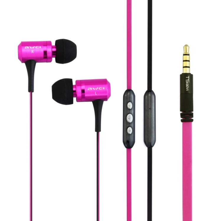 Awei-TS130Vi 3.5mm Plug Noodle Wire Style In-ear Stereo Earphone with Microphone for iPhone 6 & 6 Plus, iPhone 5 & 5S & 5C, Samsung Galaxy, Other Phones(Magenta)
