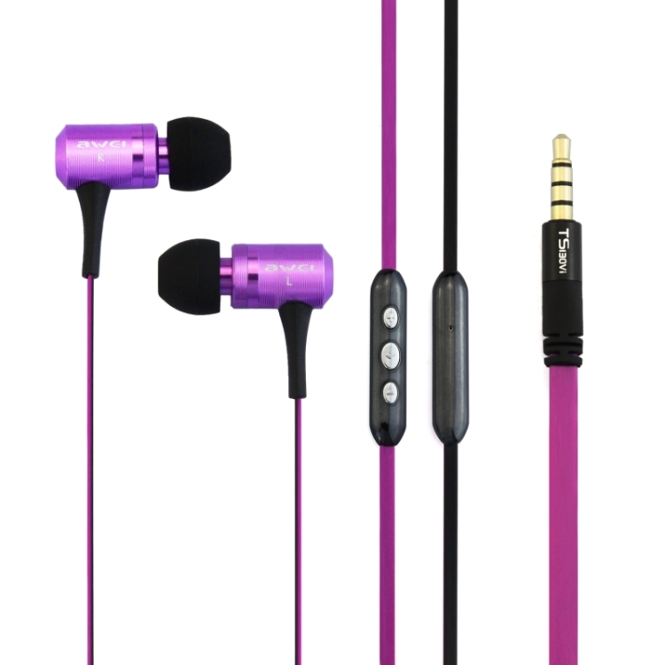 Awei-TS130Vi 3.5mm Plug Noodle Wire Style In-ear Stereo Earphone with Microphone for iPhone 6 & 6 Plus, iPhone 5 & 5S & 5C, Samsung Galaxy, Other Phones(Purple)